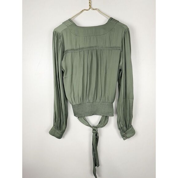 ANTHROPOLOGIE Long Sleeve Tie Blouse Women's Size Medium Satin - Picture 3 of 9